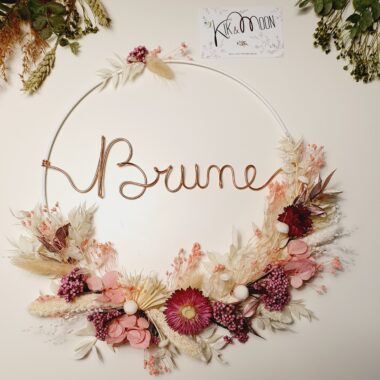 Couronne de fleurs séchées, cercle métal Blanc