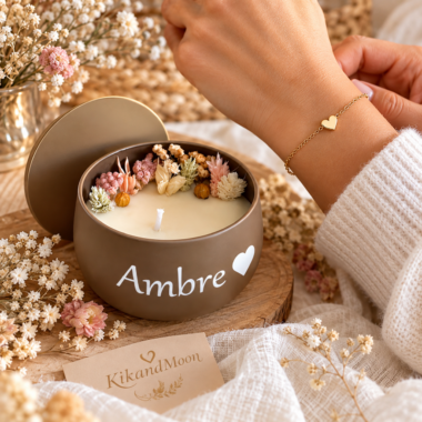 Bougie Bijou caché personnalisée Prénom Fleurs séchées