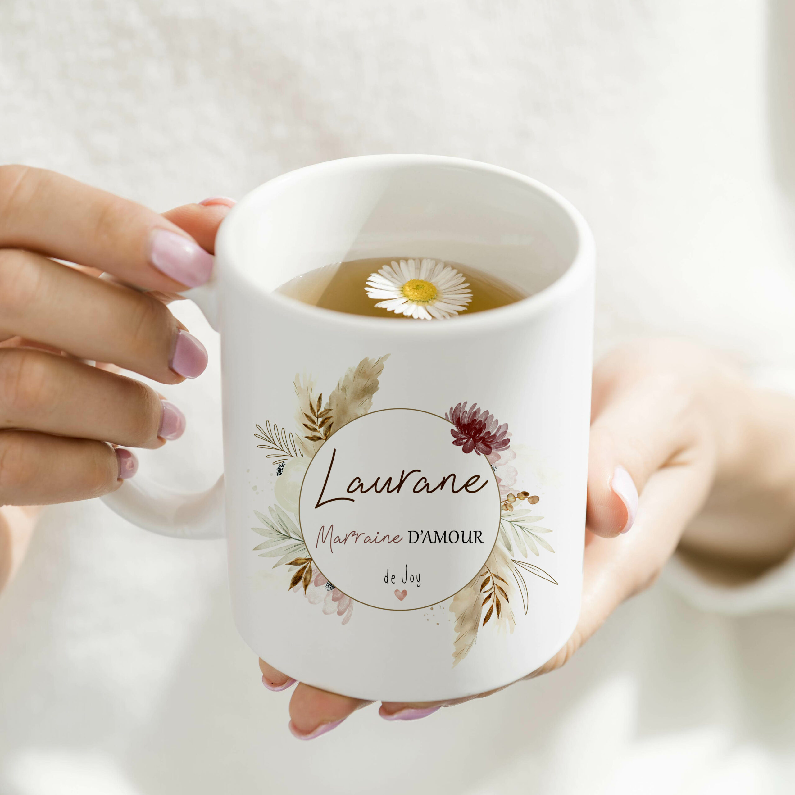 MUG Marraine D’AMOUR / Marraine CHÉRIE, COURONNE de Fleurs