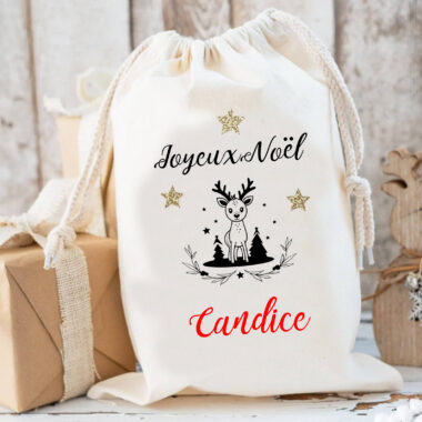Hotte de Noël, Sac tissus Petit renne