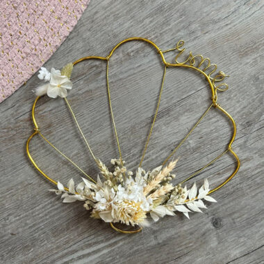 Couronne Coquillage fleurs séchées, métal OR