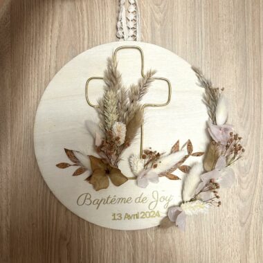 Couronne Croix Communion / Baptême en bois