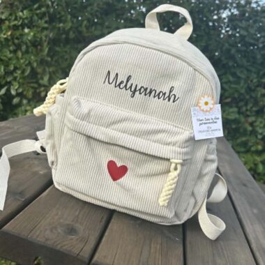 Sac à Dos Velours Personnalisé Beige ou Vieux Rose taille standard Maternelle, illustration dessin