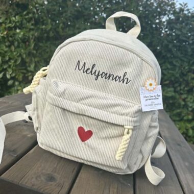 Sac à Dos Velours Personnalisé Beige ou Vieux Rose taille standard Maternelle, illustration dessin
