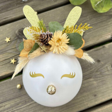 Boule de Noël Renne Bois dorés Personnalisée