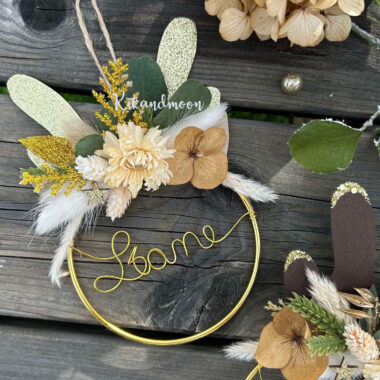 Boule de Noël Couronne Renne Bois Dorés Personnalisée