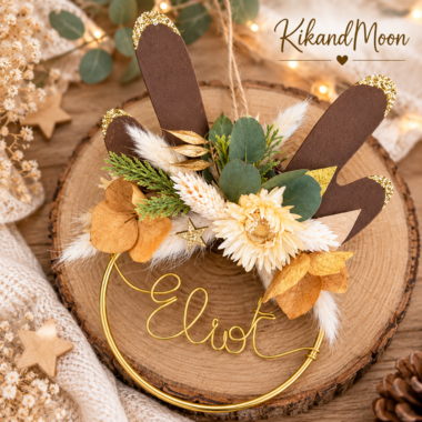 Boule de Noël Couronne Renne Bois Marrons Personnalisée