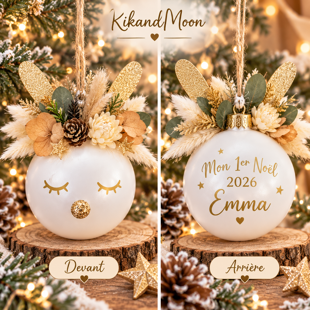 Ornement de Noël personnalisé Emma en fleurs séchées