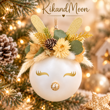 Boule de Noël Renne Bois dorés Personnalisée