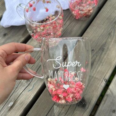 MUG, Tasse Verre double paroies Fleurs séchées