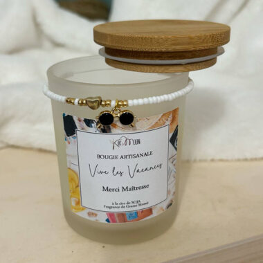 Bougie Parfumée "Vive les Vacances" avec son Bracelet, Personnalisation au choix