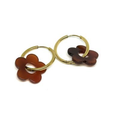 Boucles d'oreilles créoles Flower Brun (20)
