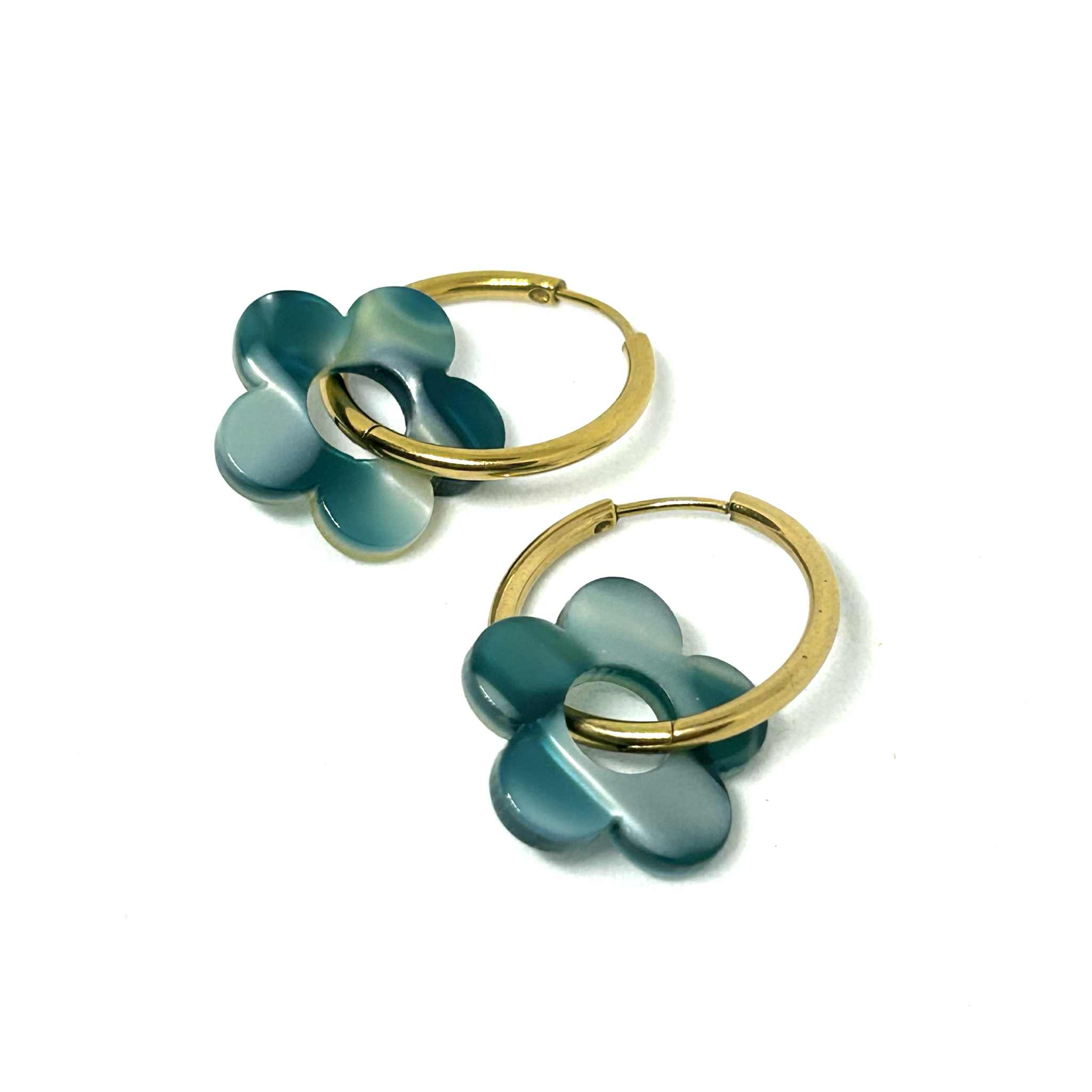 Boucles d'oreilles créoles Flower Marbré Bleu Paon (40)