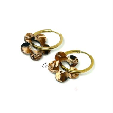 Boucles d'oreilles créoles Flower Motif Café Latte Glacé (51)