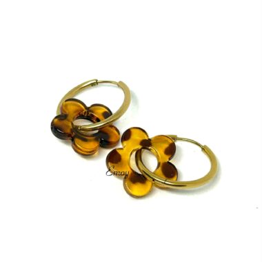 Boucles d'oreilles créoles Flower Motif Tranlucide Léopard (52)