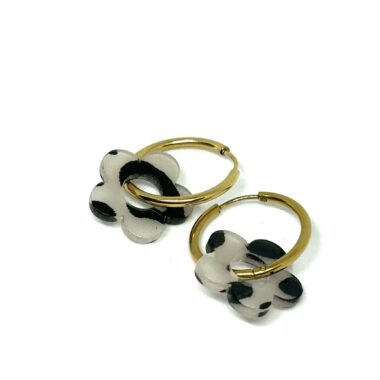 Boucles d'oreilles créoles Flower Motif Dalmatien (53)