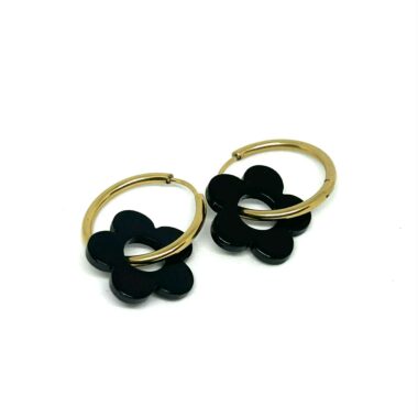 Boucles d'oreilles créoles Flower Noir (45)