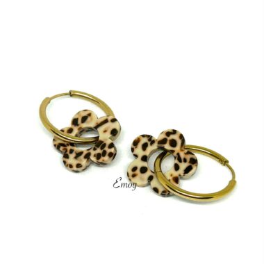Boucles d'oreilles créoles Flower Motif Léopard 2 (49)