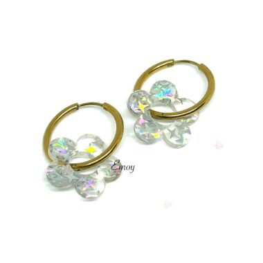 05- Boucles d'oreilles créoles Fleur Paillettes etoiles iridescentes (1)