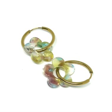 14- Boucles d'oreilles créoles Fleur Multicolor pastel (14)
