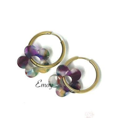 15- Boucles d'oreilles créoles Fleur Ecailles violet Vert (15)