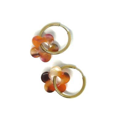 18- Boucles d'oreilles créoles Fleur Marbré orange blanc Marron (19)
