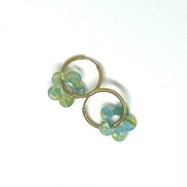 22- Boucles d'oreilles créoles Fleur Marbré vert bleu (26)