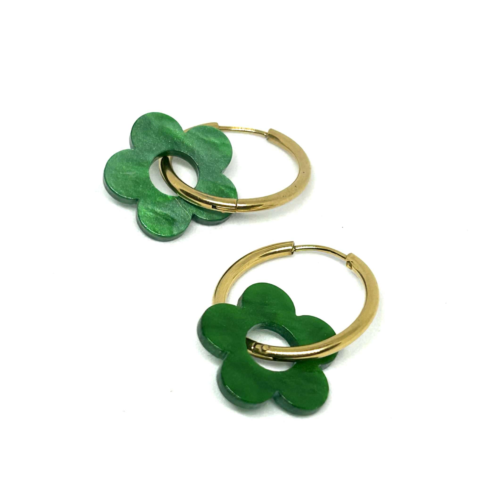 24- Boucles d'oreilles créoles Fleur Vert Sapin (28)