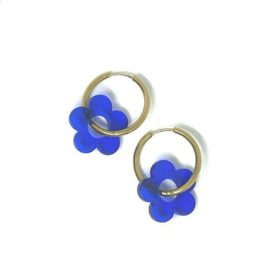 30- Boucles d'oreilles créoles Fleur Bleu translucide (38)