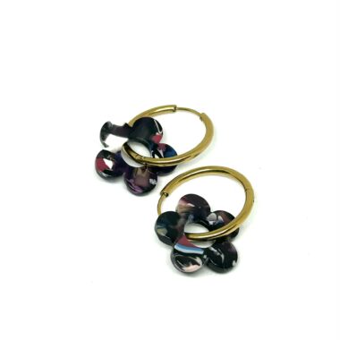 31- Boucles d'oreilles créoles Fleur Ecailles bleu noir violet blanc (39)