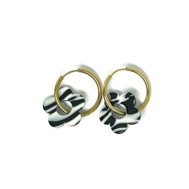 33- Boucles d'oreilles créoles Fleur Motif zèbre noir et blanc (44)