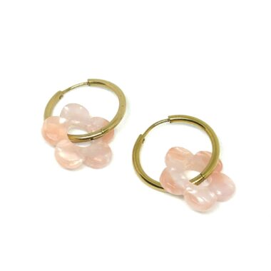 08- Boucles d'oreilles créoles Fleur Blanc Rose Pâle (5)