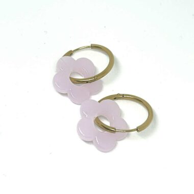 121- Boucles d'oreilles créoles Fleur Mauve pastel (58)