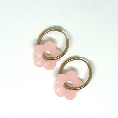 072- Boucles d'oreilles créoles Fleur Corail pastel (59)