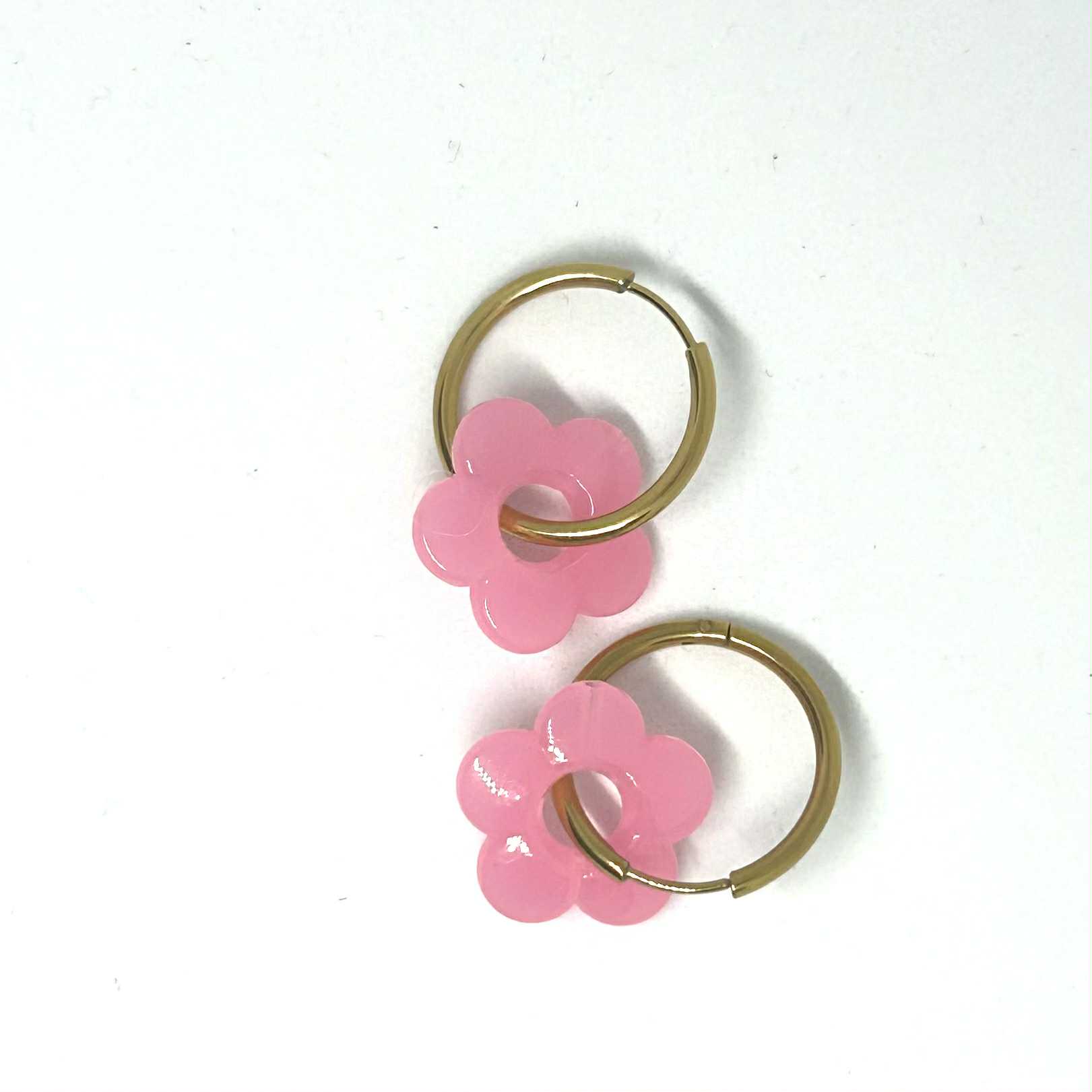 101- Boucles d'oreilles créoles Fleur Rose pastel (60)