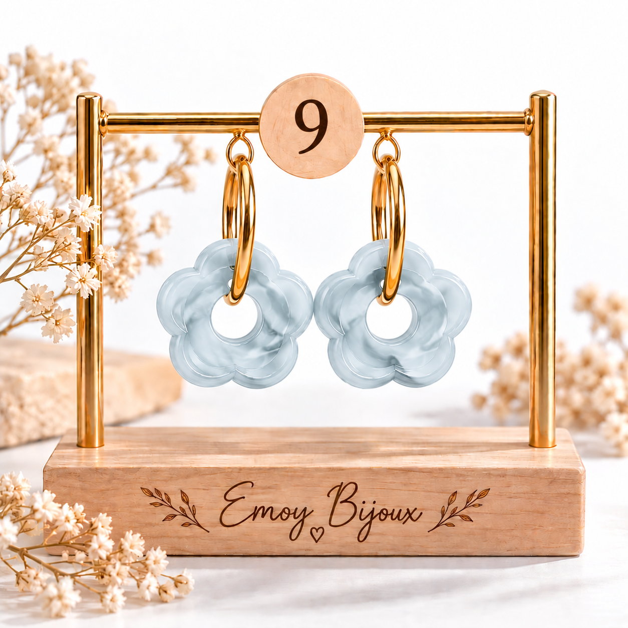 Emoy bijoux Flower marbre Numero 9