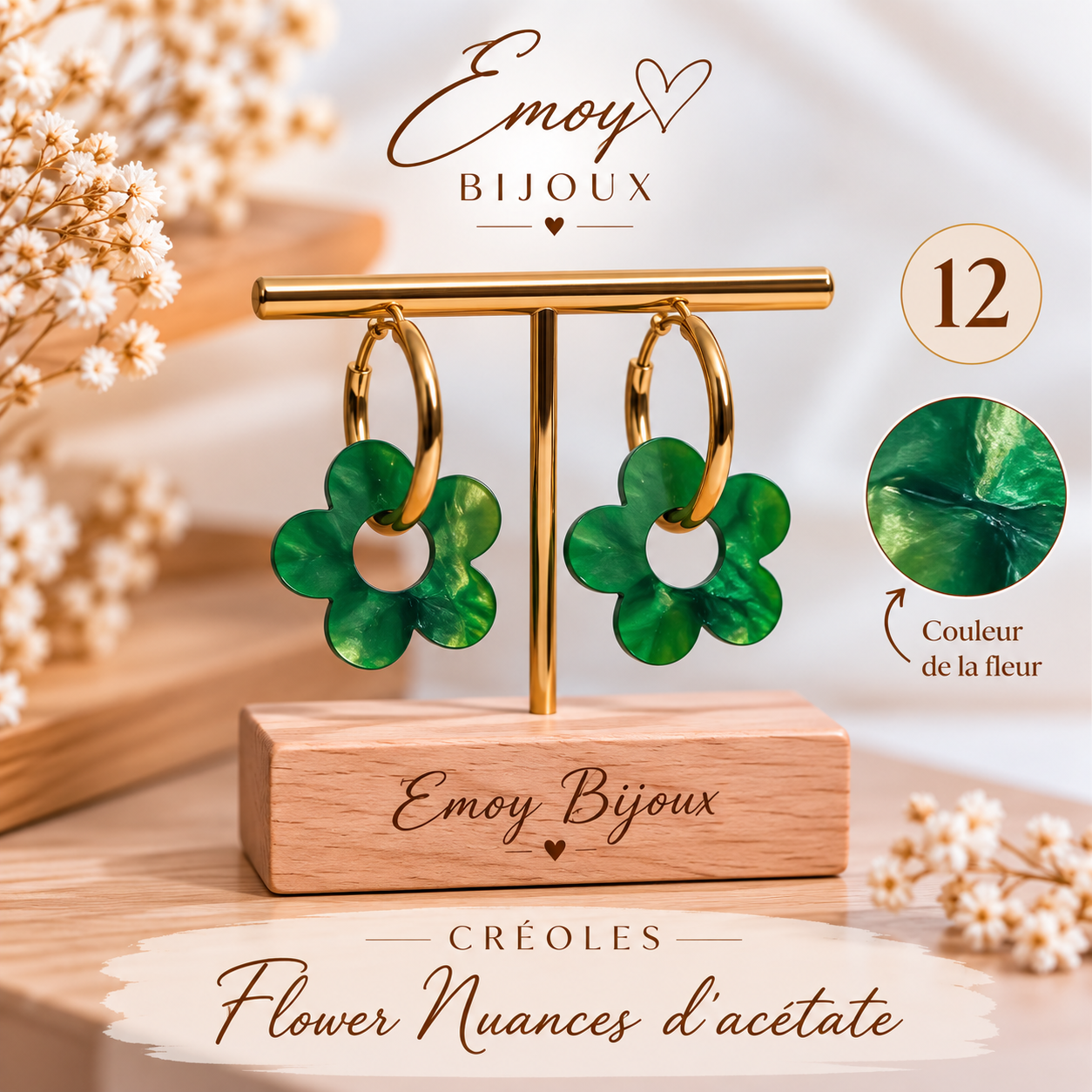 Boucles Flower Nuances d’acétate (2) Emoy bijoux