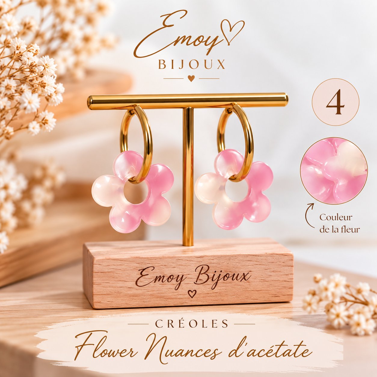 Boucles Flower Nuances d’acétate Emoy bijoux4