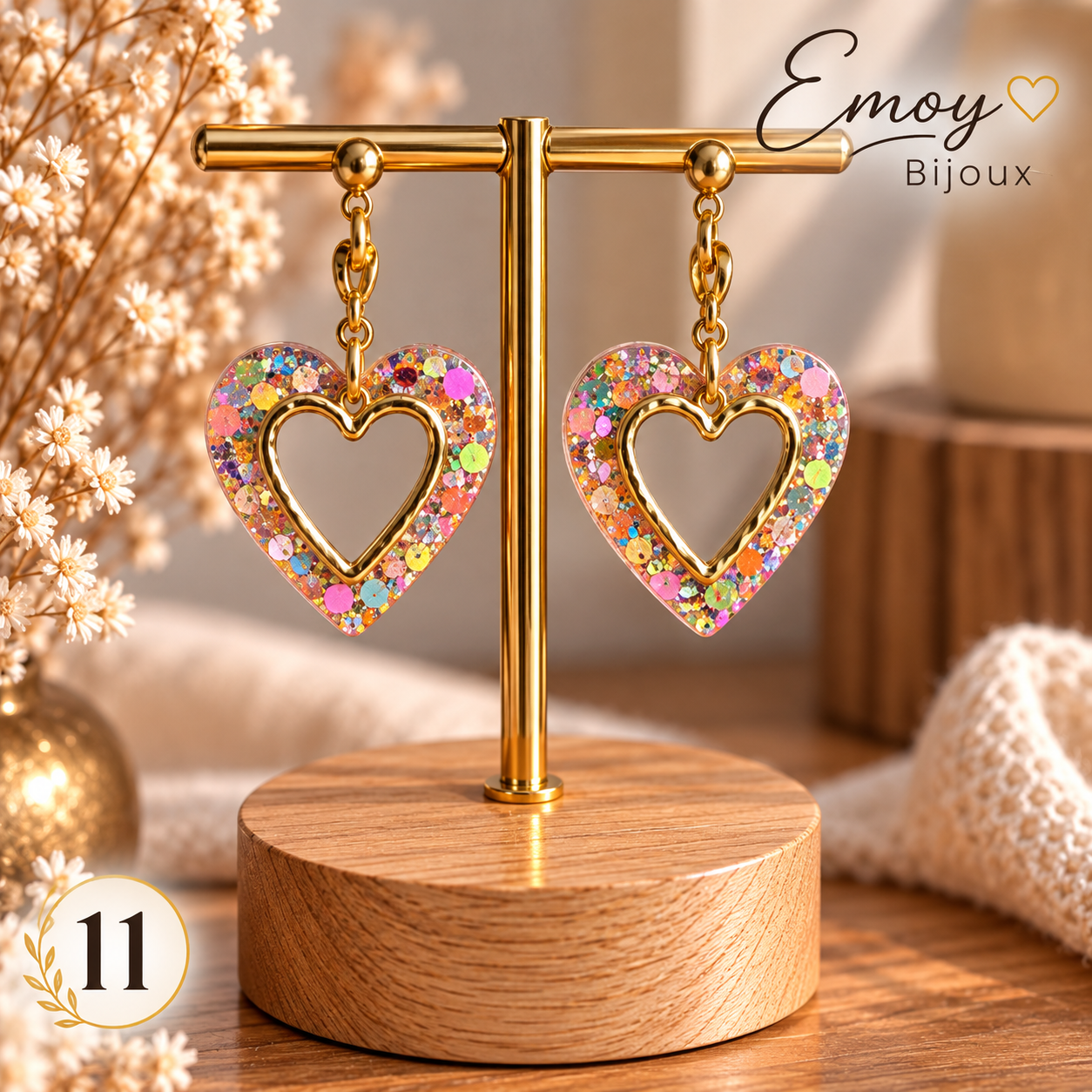 Boucles d’oreilles cœurs scintillants Emoy