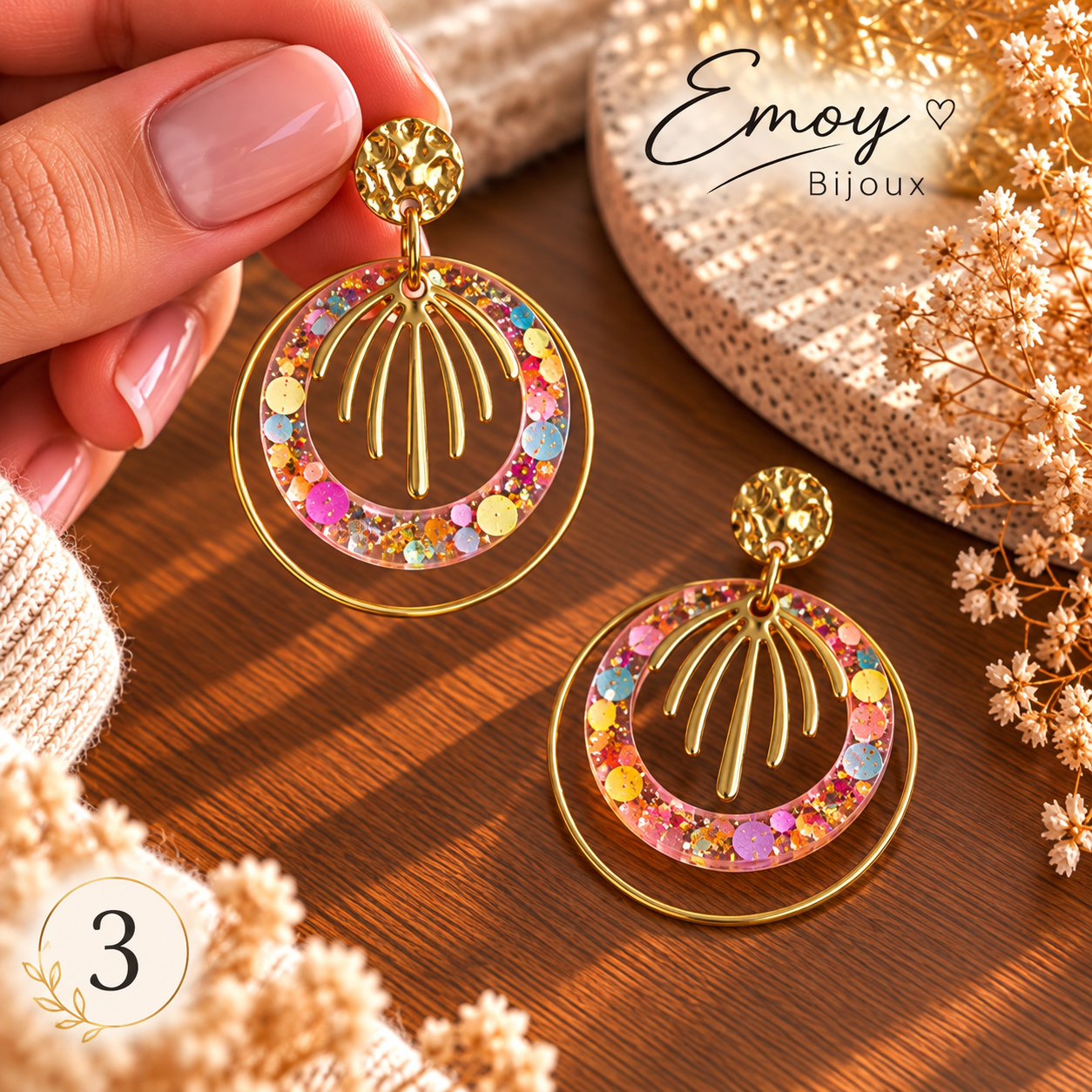 Boucles d’oreilles confettis dorés scintillants