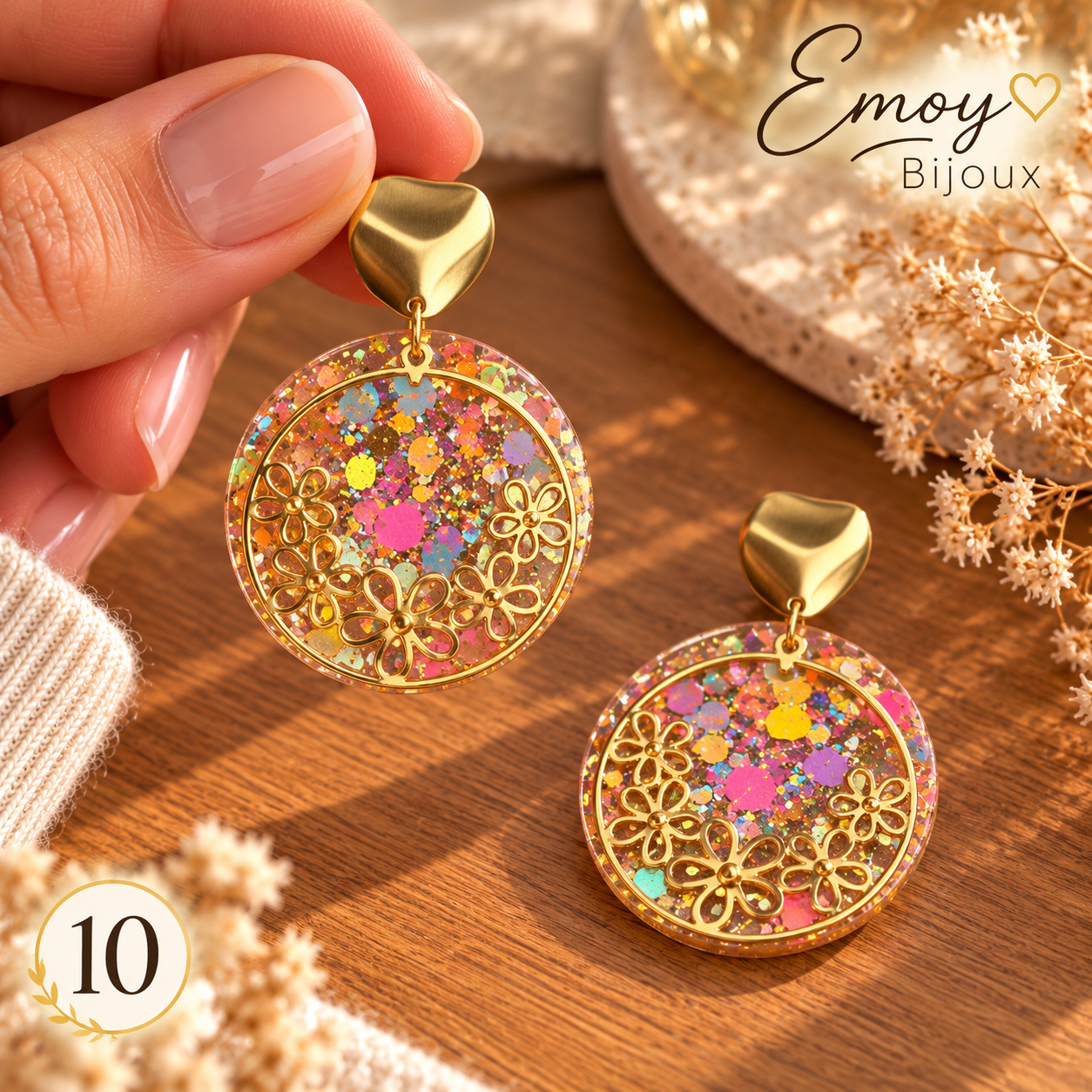 Boucles d’oreilles en résine scintillante