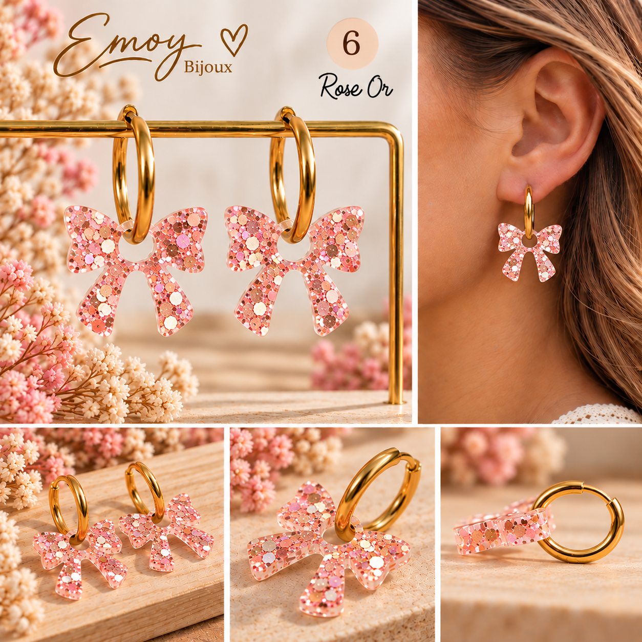 Boucles d’oreilles nœuds Rose Or