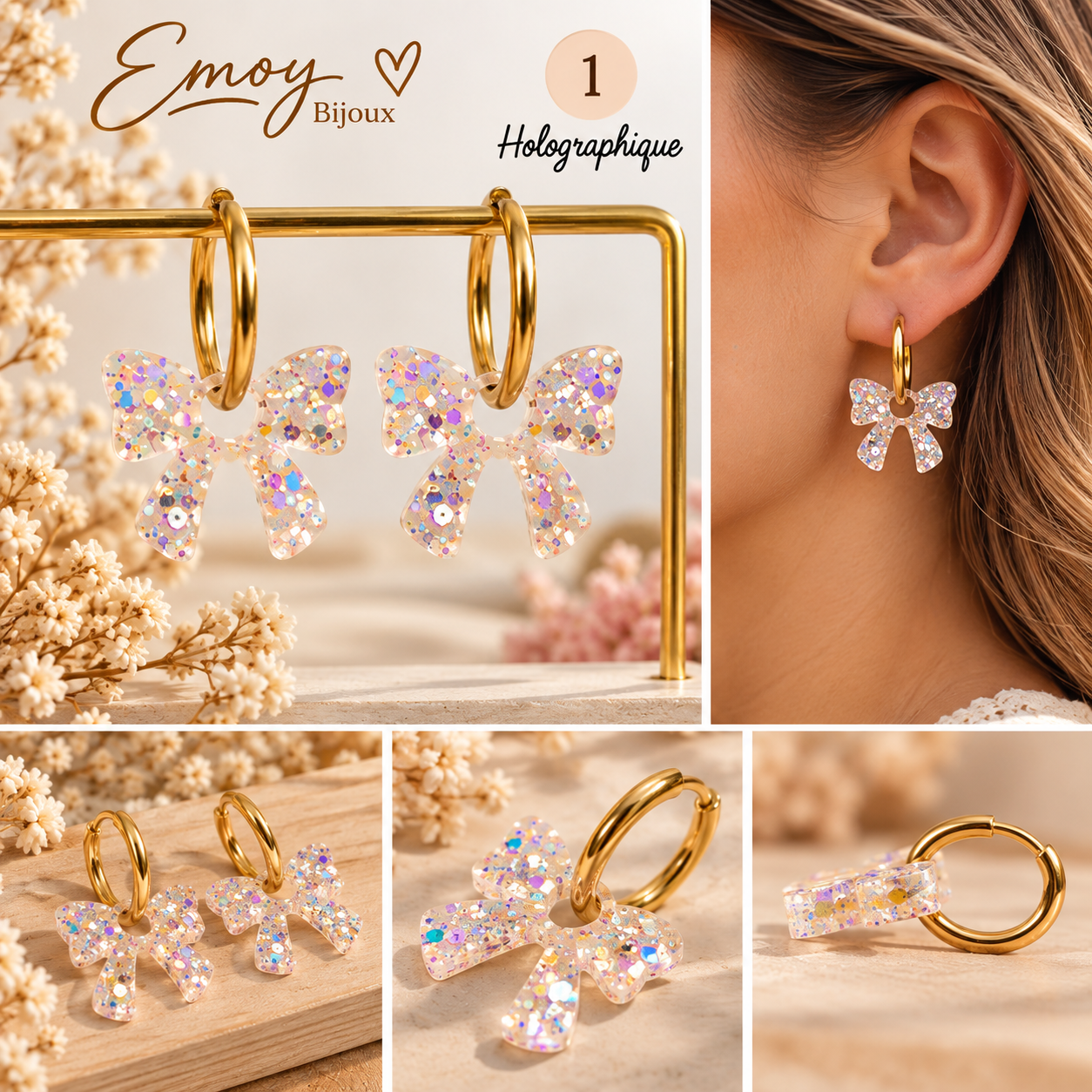Boucles nœud holographiques Emoy Bijoux