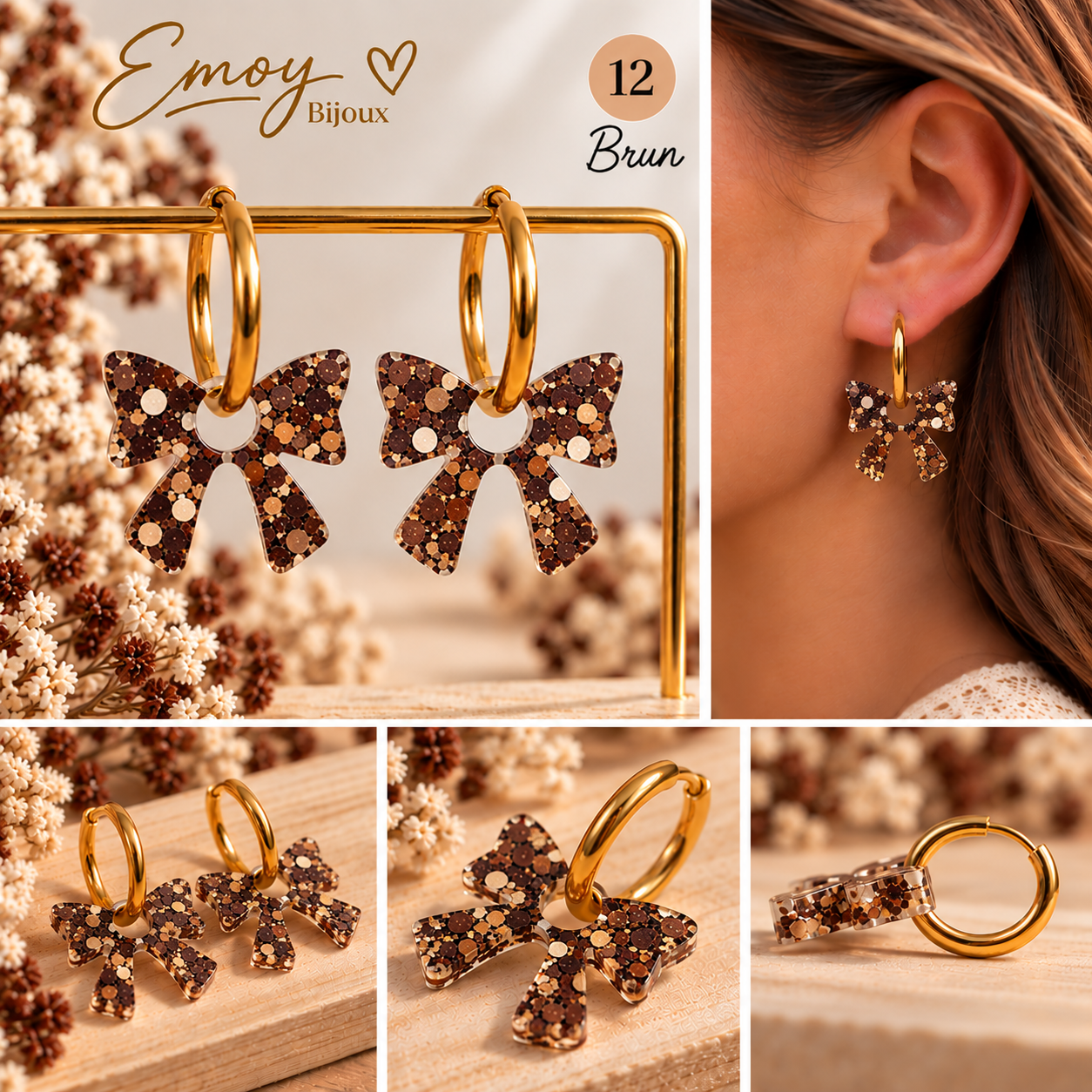 Boucles nœud pailletées Brun
