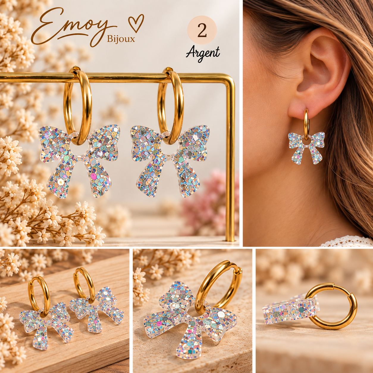 Boucles nœud scintillantes Emoy Bijoux