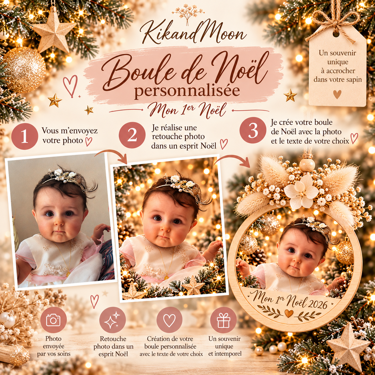 Boule de Noël personnalisée et chaleureuse
