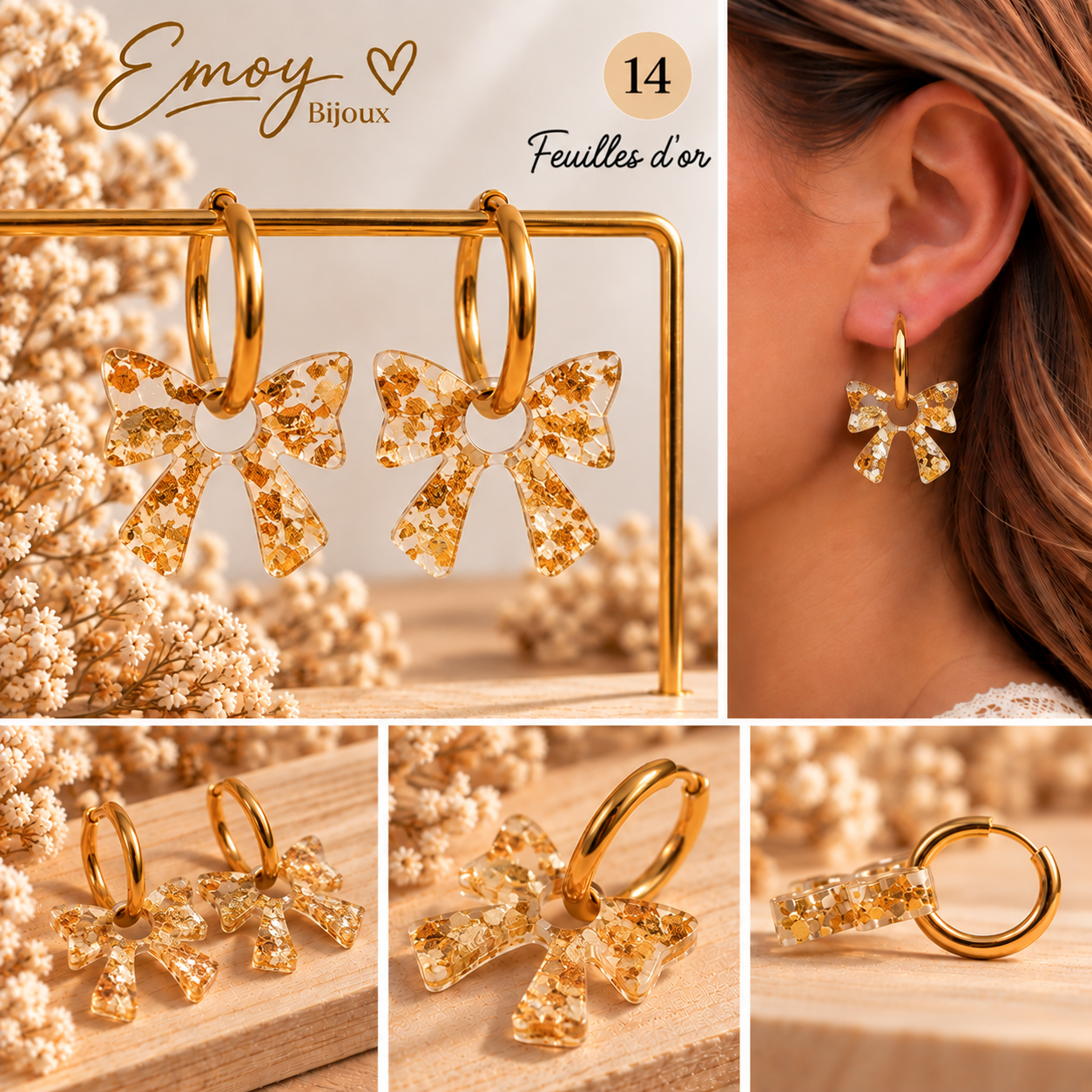 Collage élégante de boucles d’oreilles dorées