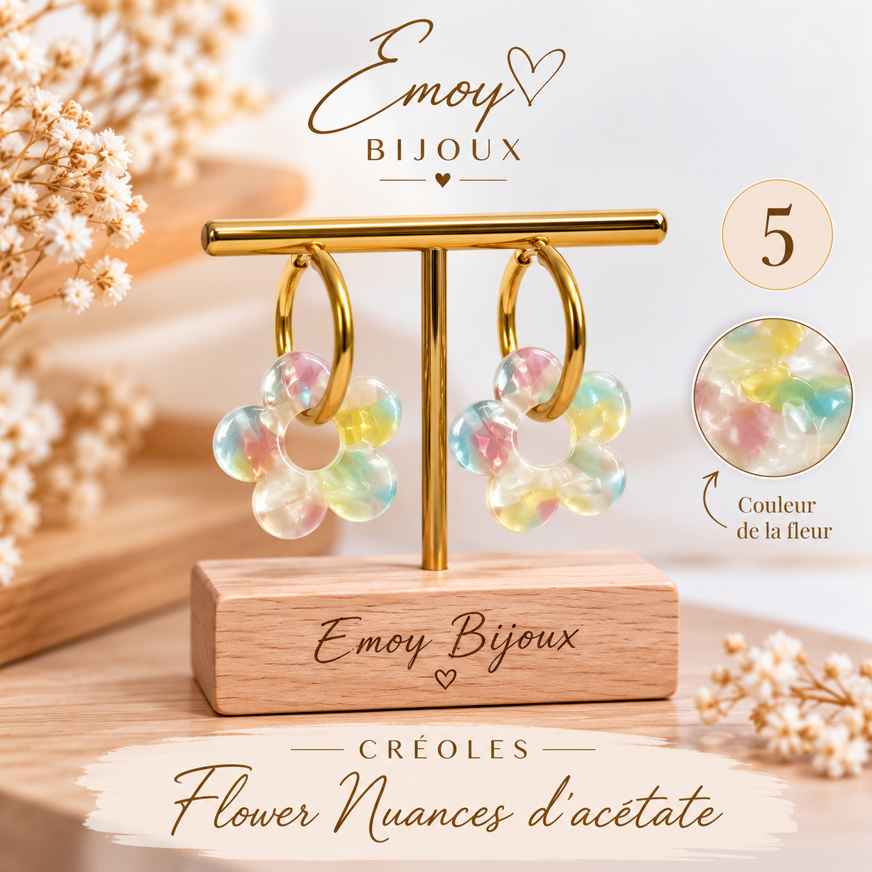 Créoles Flower Nuances d’Acétate 5 Emoy bijoux