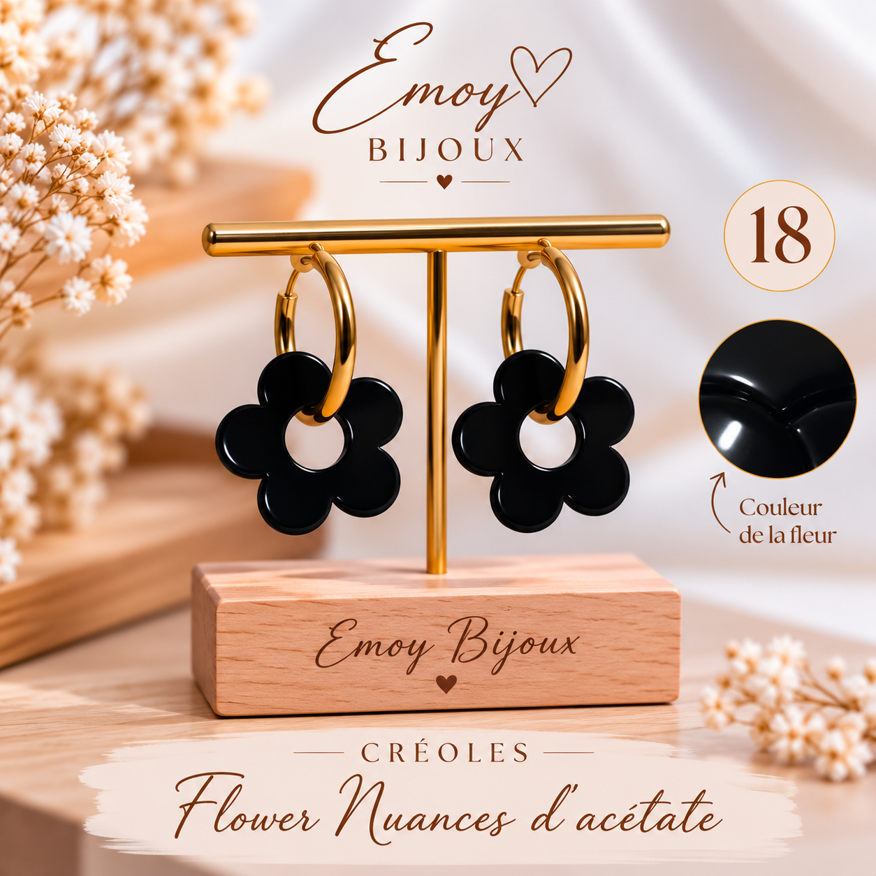 Créoles Flower Nuances d’acétate 18 Emoy bijoux