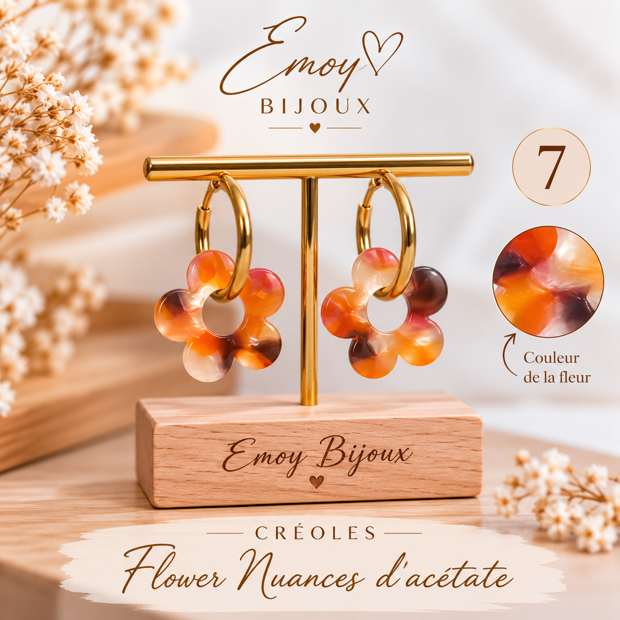Créoles Flower Nuances d’acétate 7 Emoy bijoux